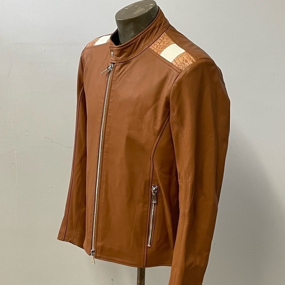 Fennix Italy jacket biker cognac Atalian leather/alligator modern fit - Picture 2 of 6
